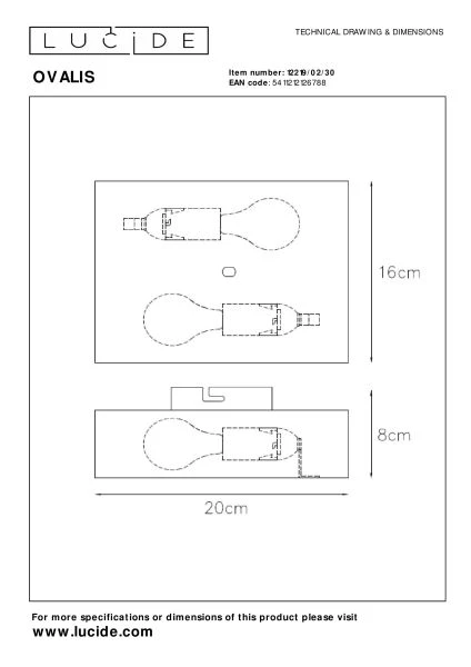 Lucide OVALIS - Lámpara de pared - 2xE14 - Negro - técnico